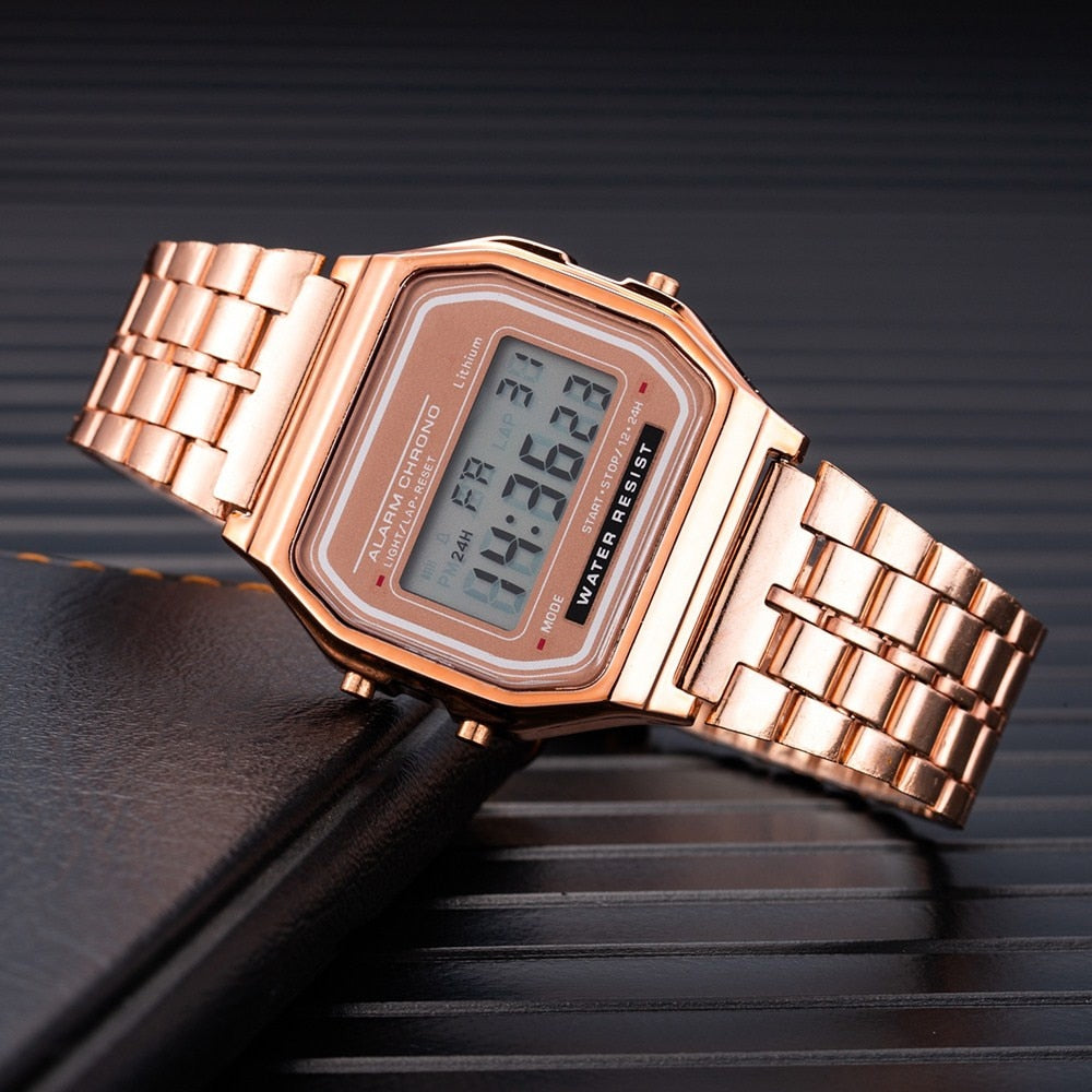 Fashion Rectangle Watches Men LED Digital Watches Men Luxury Rose Gold  Magnetic Mesh Band Electronic Wristwatches